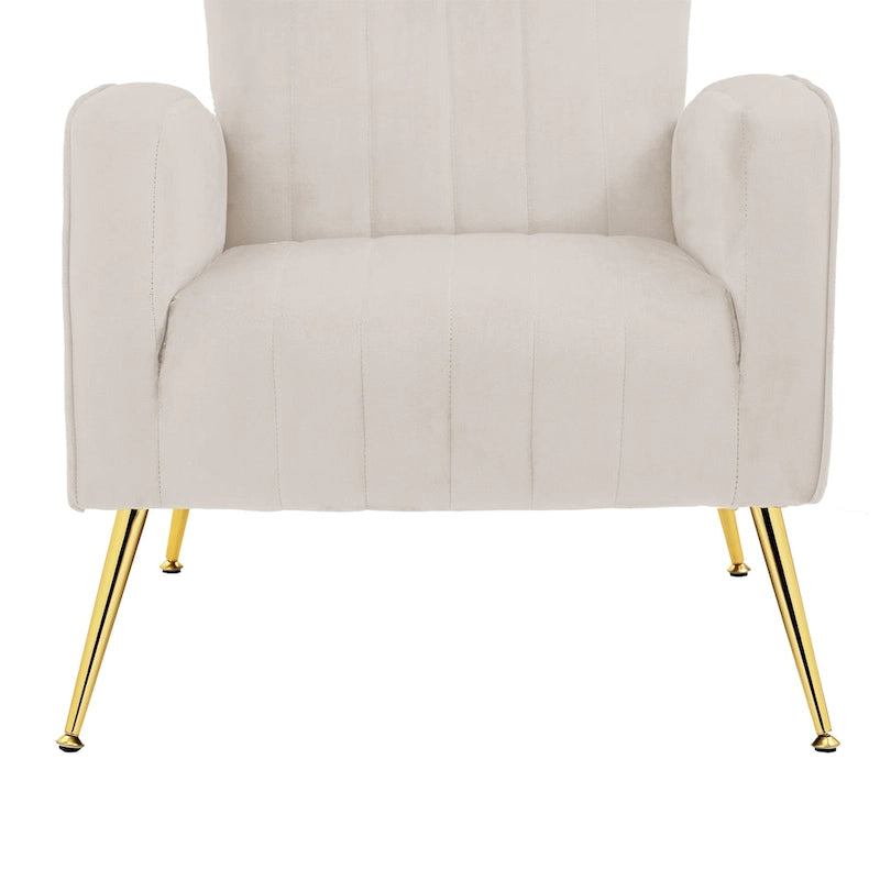 Fauteuil d'appoint dossier haut en velours avec pieds en métal pour salon