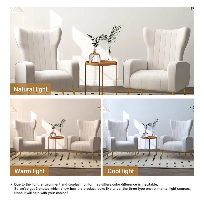 Fauteuil d'appoint dossier haut en velours avec pieds en métal pour salon