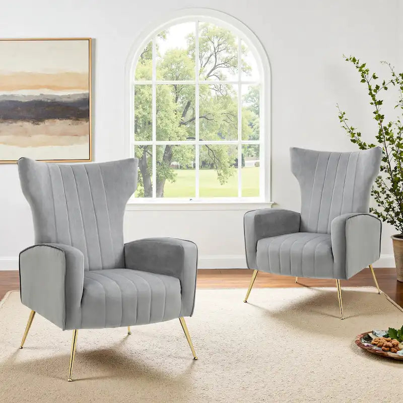 Fauteuil d'appoint dossier haut en velours avec pieds en métal pour salon