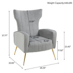 Fauteuil d'appoint dossier haut en velours avec pieds en métal pour salon