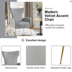 Fauteuil d'appoint dossier haut en velours avec pieds en métal pour salon