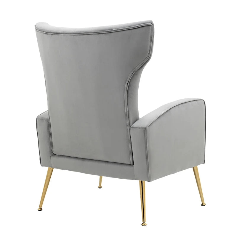 Fauteuil d'appoint dossier haut en velours avec pieds en métal pour salon