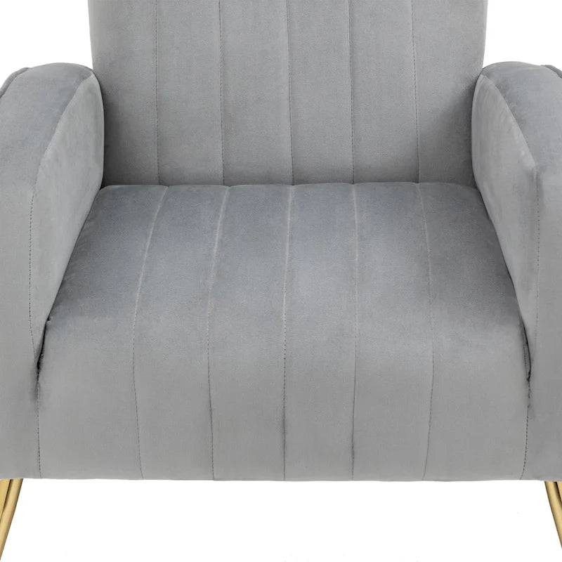 Fauteuil d'appoint dossier haut en velours avec pieds en métal pour salon
