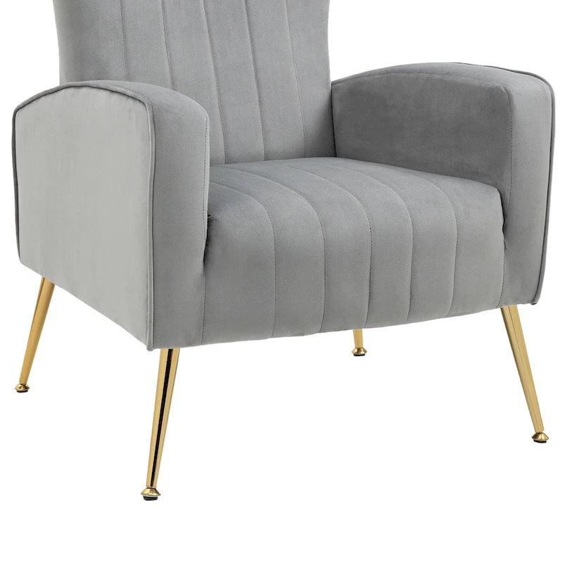 Fauteuil d'appoint dossier haut en velours avec pieds en métal pour salon