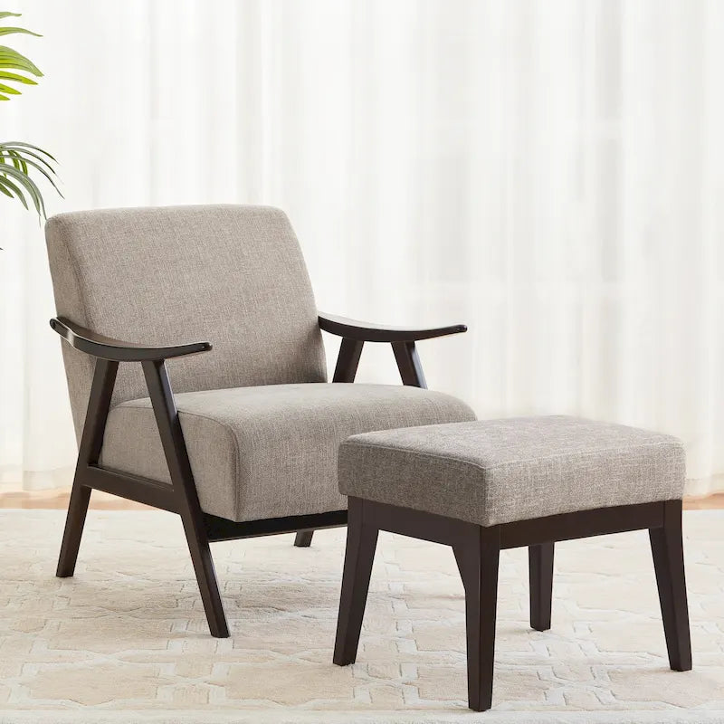 Fauteuil et repose-pieds en tissu bouclé de style Mid-Century Modern pour salon, chambre à coucher