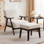 Fauteuil et repose-pieds en tissu bouclé de style Mid-Century Modern pour salon, chambre à coucher