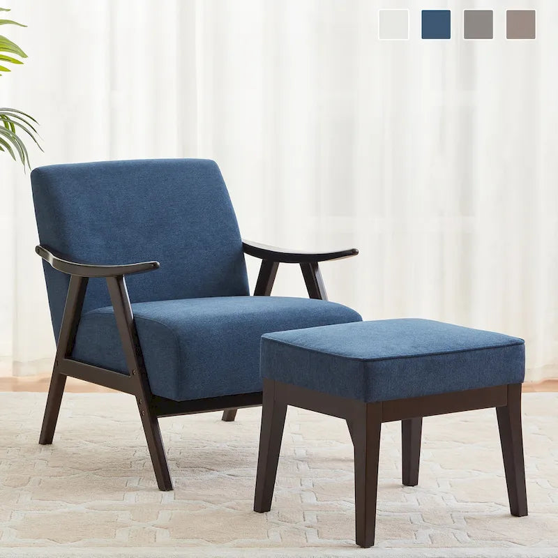 Fauteuil et repose-pieds en tissu bouclé de style Mid-Century Modern pour salon, chambre à coucher