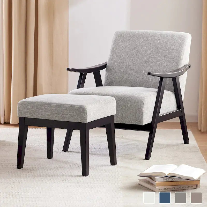 Fauteuil et repose-pieds en tissu bouclé de style Mid-Century Modern pour salon, chambre à coucher