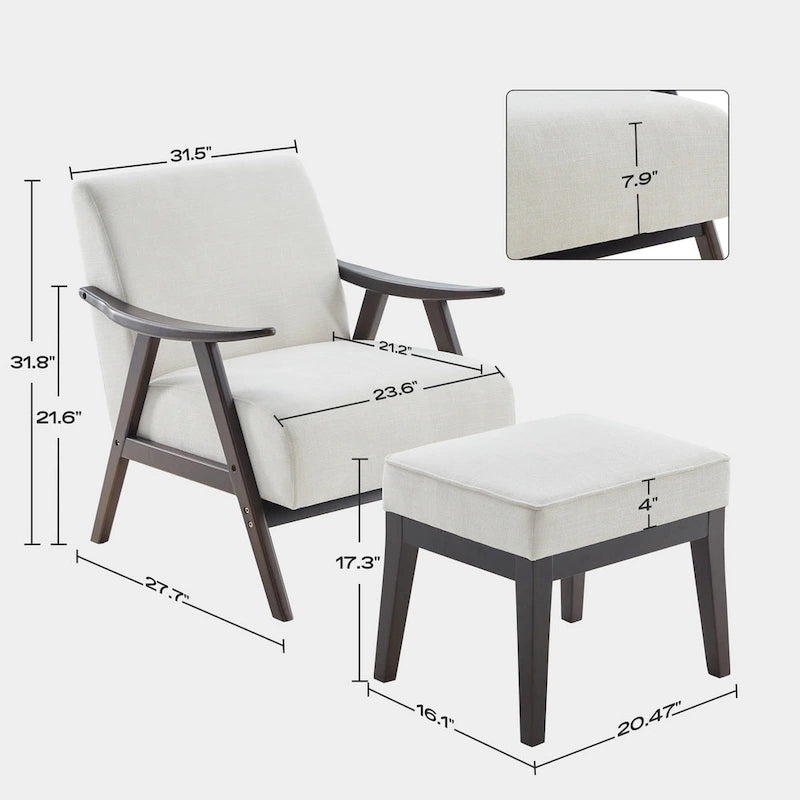 Fauteuil et repose-pieds en tissu bouclé de style Mid-Century Modern pour salon, chambre à coucher