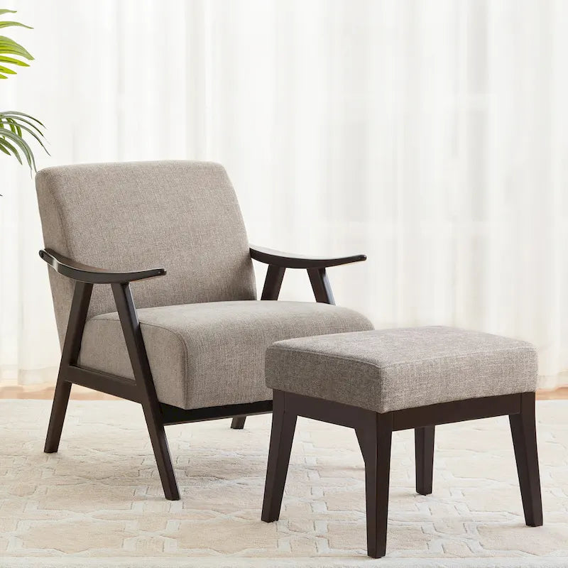 Fauteuil et repose-pieds en tissu bouclé de style Mid-Century Modern pour salon, chambre à coucher