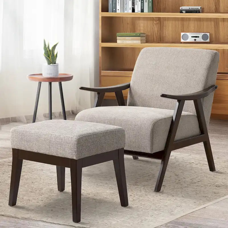 Fauteuil et repose-pieds en tissu bouclé de style Mid-Century Modern pour salon, chambre à coucher