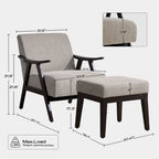 Fauteuil et repose-pieds en tissu bouclé de style Mid-Century Modern pour salon, chambre à coucher