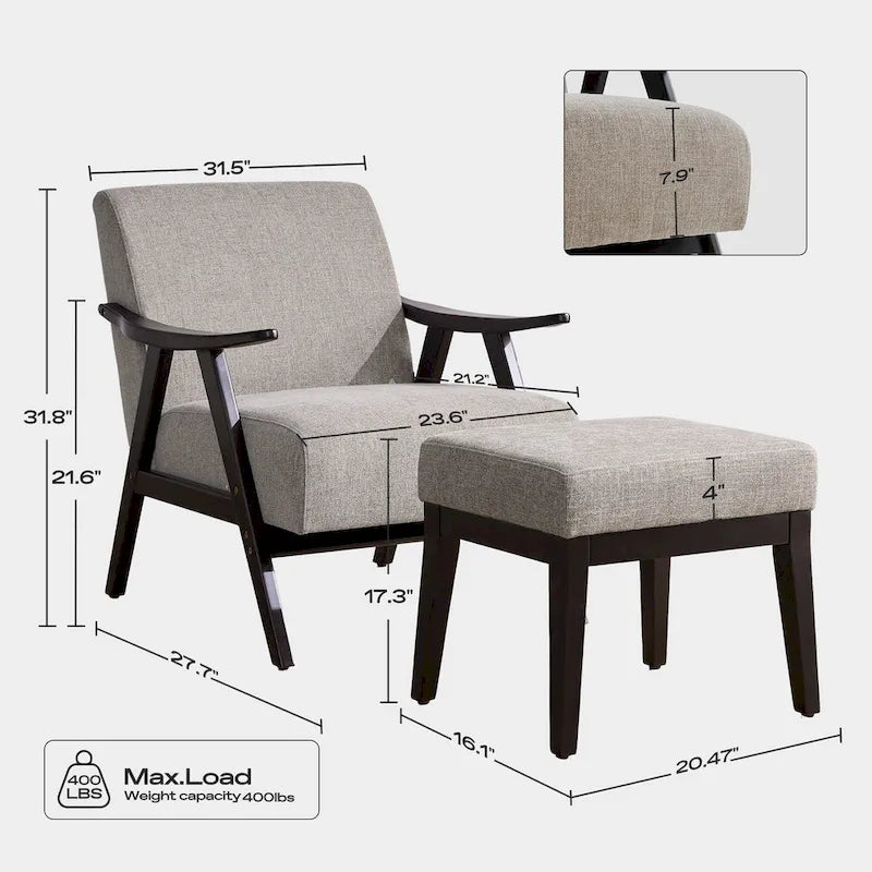 Fauteuil et repose-pieds en tissu bouclé de style Mid-Century Modern pour salon, chambre à coucher