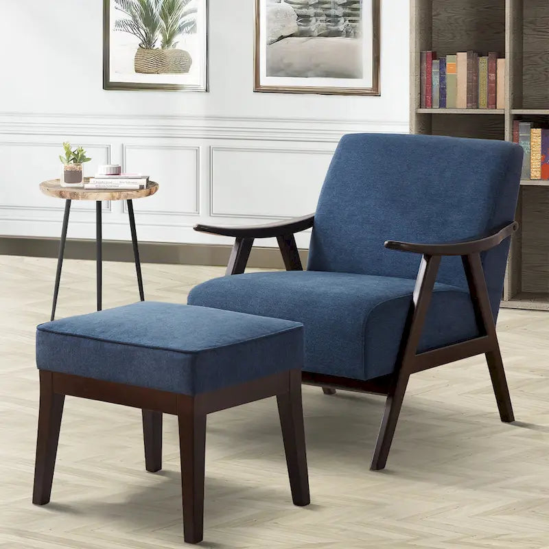 Fauteuil et repose-pieds en tissu bouclé de style Mid-Century Modern pour salon, chambre à coucher