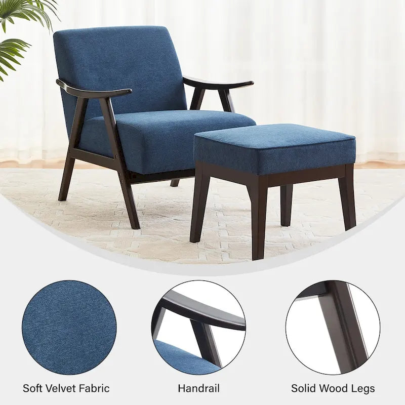Fauteuil et repose-pieds en tissu bouclé de style Mid-Century Modern pour salon, chambre à coucher