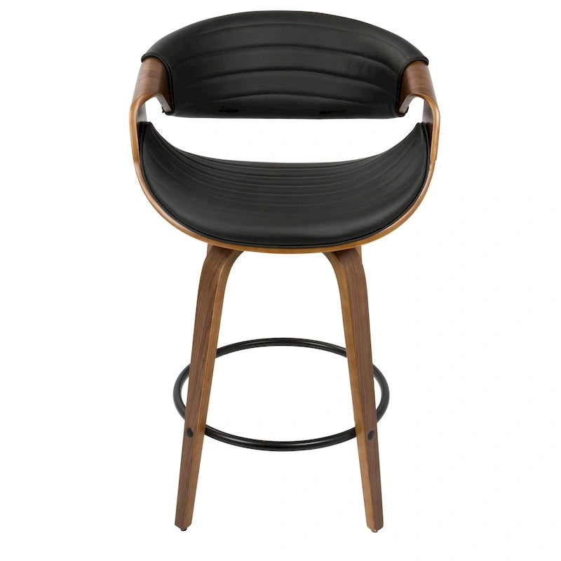 Tabouret de comptoir à hauteur fixe de 66 cm avec pieds en bois courbé et repose-pieds rond