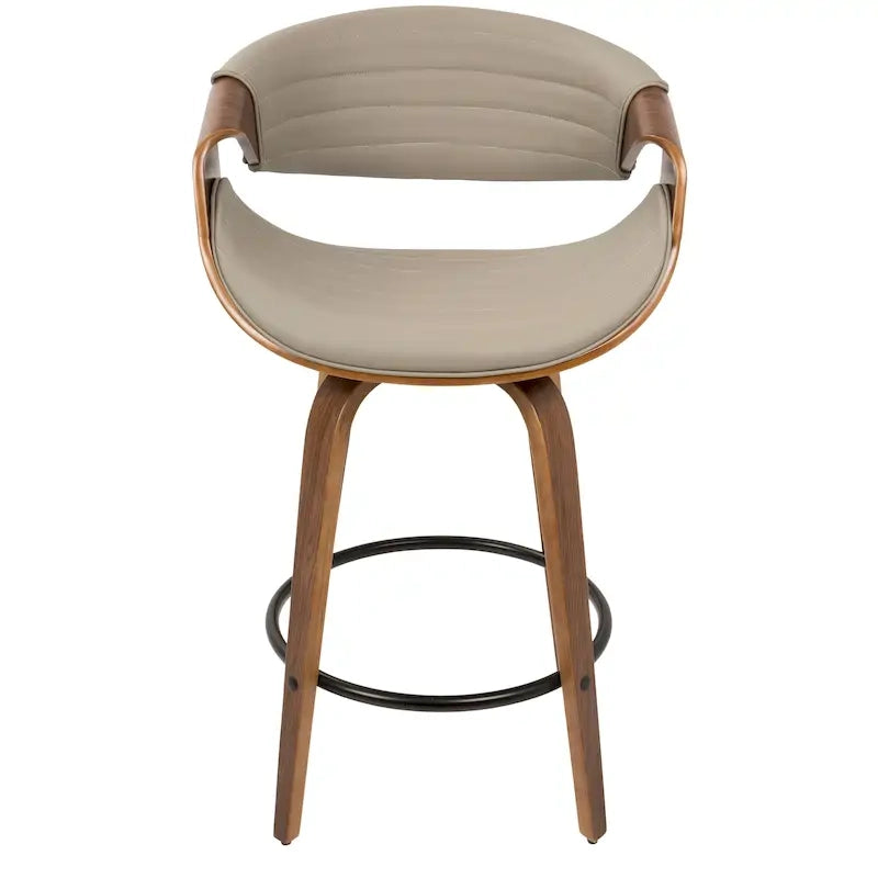 Tabouret de comptoir à hauteur fixe de 66 cm avec pieds en bois courbé et repose-pieds rond