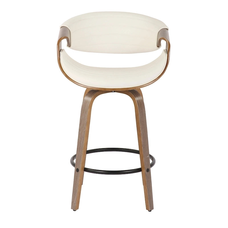 Tabouret de comptoir à hauteur fixe de 66 cm avec pieds en bois courbé et repose-pieds rond