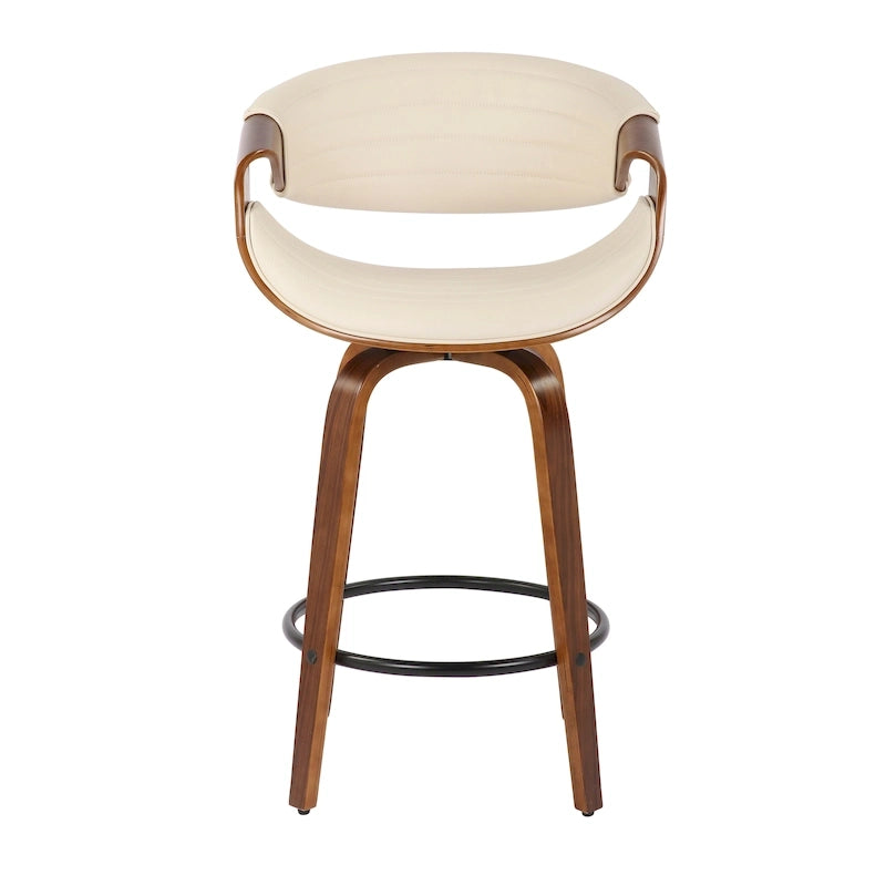 Tabouret de comptoir à hauteur fixe de 66 cm avec pieds en bois courbé et repose-pieds rond
