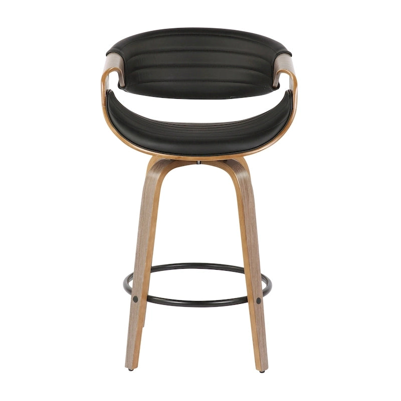 Tabouret de comptoir à hauteur fixe de 66 cm avec pieds en bois courbé et repose-pieds rond