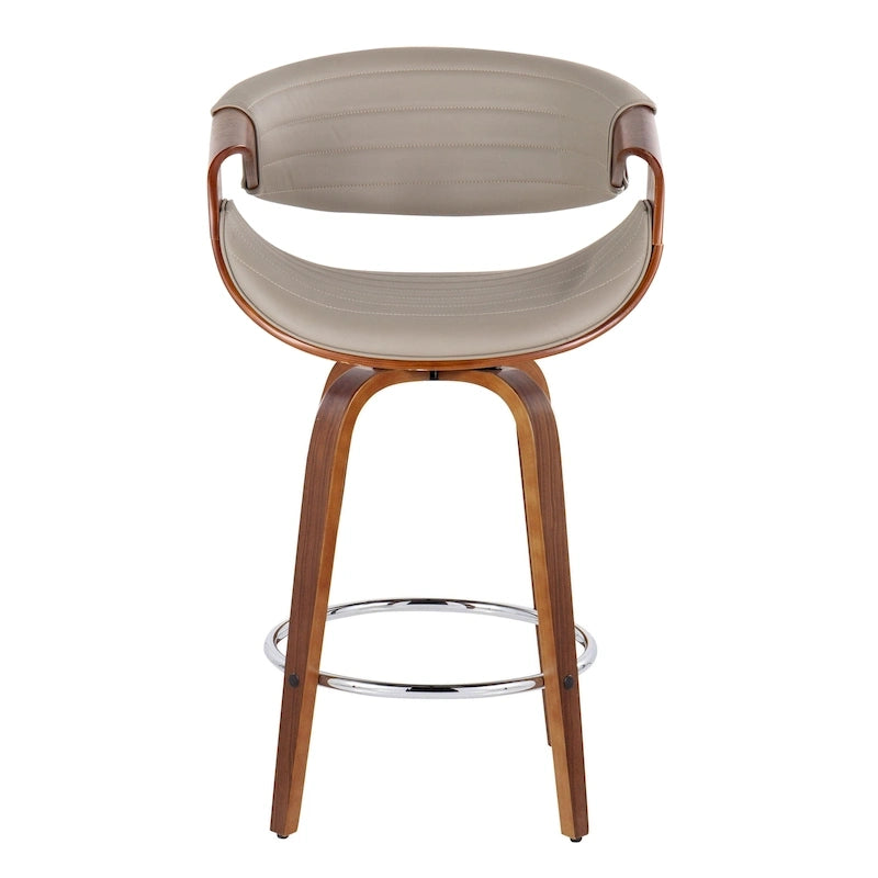 Tabouret de comptoir à hauteur fixe de 66 cm avec pieds en bois courbé et repose-pieds rond