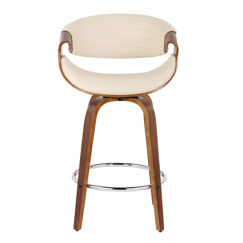 Tabouret de comptoir à hauteur fixe de 66 cm avec pieds en bois courbé et repose-pieds rond