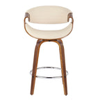 Tabouret de comptoir à hauteur fixe de 66 cm avec pieds en bois courbé et repose-pieds rond