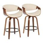 Tabouret de comptoir à hauteur fixe de 66 cm avec pieds en bois courbé et repose-pieds rond