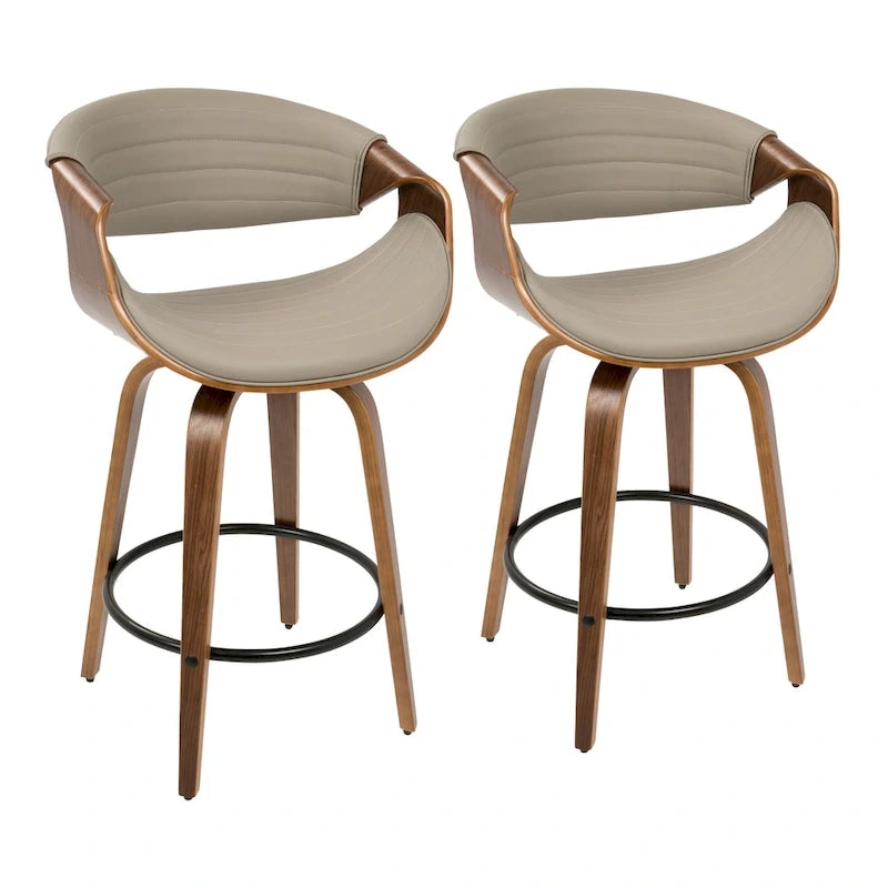 Tabouret de comptoir à hauteur fixe de 66 cm avec pieds en bois courbé et repose-pieds rond