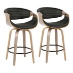 Tabouret de comptoir à hauteur fixe de 66 cm avec pieds en bois courbé et repose-pieds rond