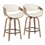Tabouret de comptoir à hauteur fixe de 66 cm avec pieds en bois courbé et repose-pieds rond