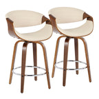 Tabouret de comptoir à hauteur fixe de 66 cm avec pieds en bois courbé et repose-pieds rond