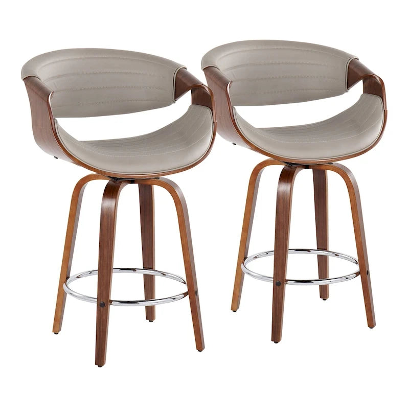 Tabouret de comptoir à hauteur fixe de 66 cm avec pieds en bois courbé et repose-pieds rond