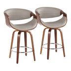 Tabouret de comptoir à hauteur fixe de 66 cm avec pieds en bois courbé et repose-pieds rond