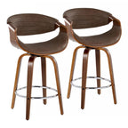 Tabouret de comptoir à hauteur fixe de 66 cm avec pieds en bois courbé et repose-pieds rond