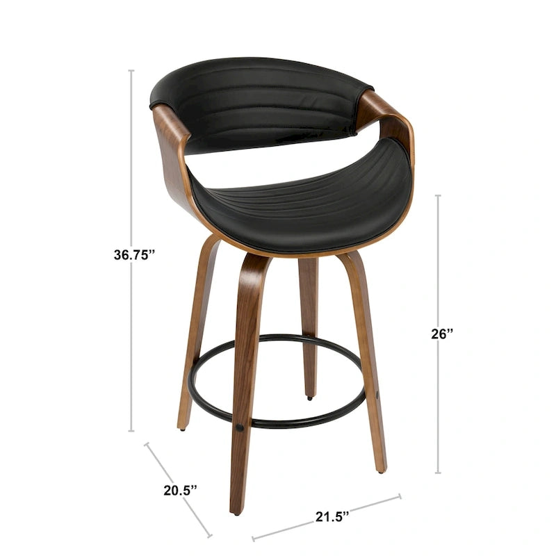 Tabouret de comptoir à hauteur fixe de 66 cm avec pieds en bois courbé et repose-pieds rond