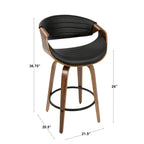Tabouret de comptoir à hauteur fixe de 66 cm avec pieds en bois courbé et repose-pieds rond