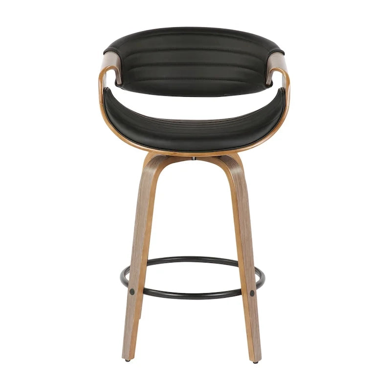 Tabouret de comptoir à hauteur fixe de 66 cm avec pieds en bois courbé et repose-pieds rond