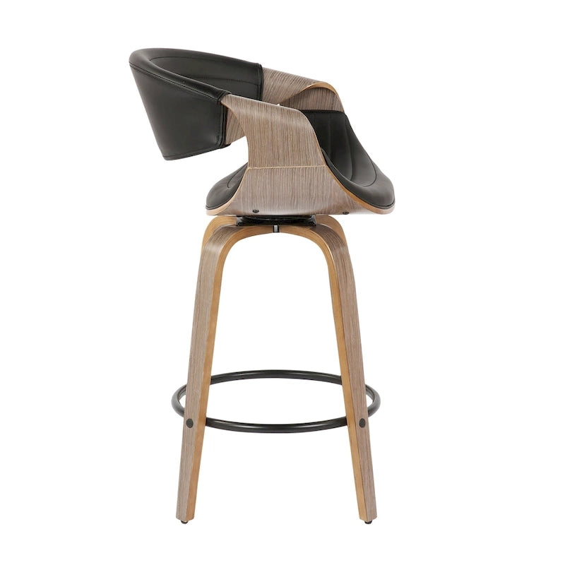 Tabouret de comptoir à hauteur fixe de 66 cm avec pieds en bois courbé et repose-pieds rond