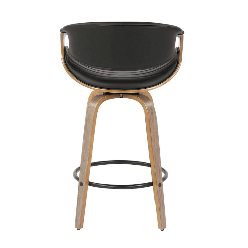 Tabouret de comptoir à hauteur fixe de 66 cm avec pieds en bois courbé et repose-pieds rond