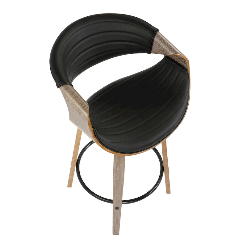 Tabouret de comptoir à hauteur fixe de 66 cm avec pieds en bois courbé et repose-pieds rond