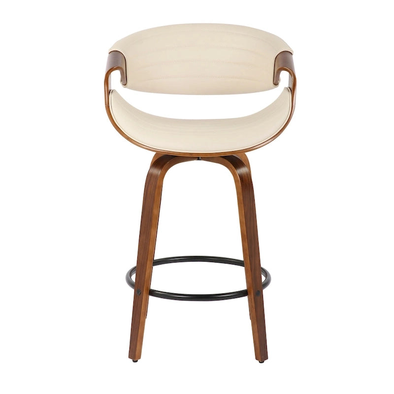 Tabouret de comptoir à hauteur fixe de 66 cm avec pieds en bois courbé et repose-pieds rond