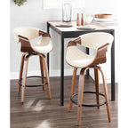 Tabouret de comptoir à hauteur fixe de 66 cm avec pieds en bois courbé et repose-pieds rond