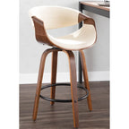 Tabouret de comptoir à hauteur fixe de 66 cm avec pieds en bois courbé et repose-pieds rond