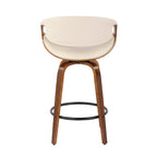 Tabouret de comptoir à hauteur fixe de 66 cm avec pieds en bois courbé et repose-pieds rond