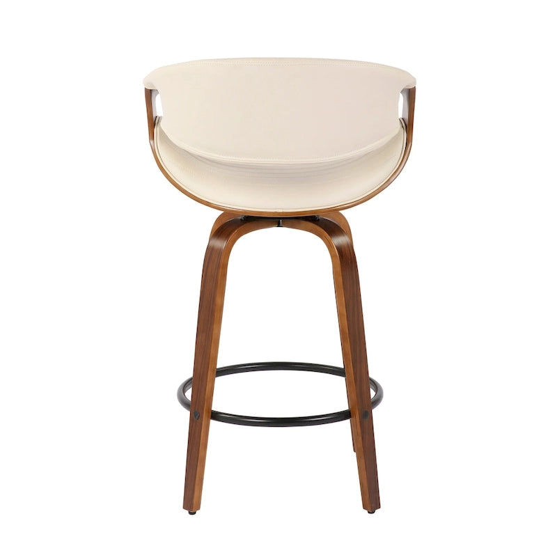 Tabouret de comptoir à hauteur fixe de 66 cm avec pieds en bois courbé et repose-pieds rond