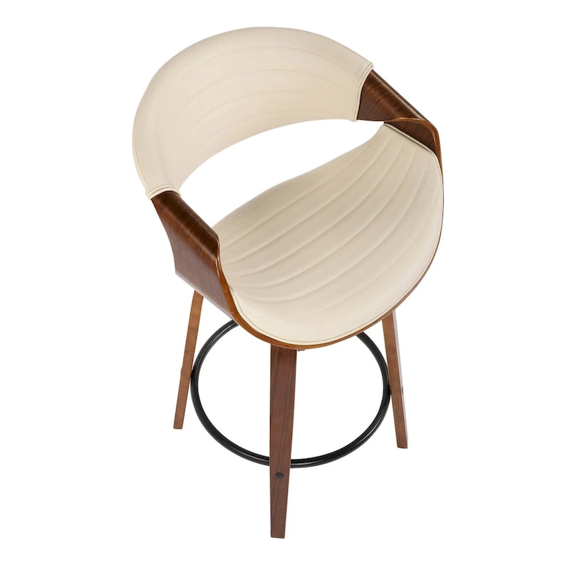 Tabouret de comptoir à hauteur fixe de 66 cm avec pieds en bois courbé et repose-pieds rond