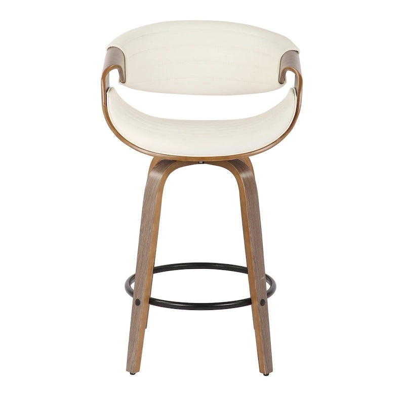 Tabouret de comptoir à hauteur fixe de 66 cm avec pieds en bois courbé et repose-pieds rond