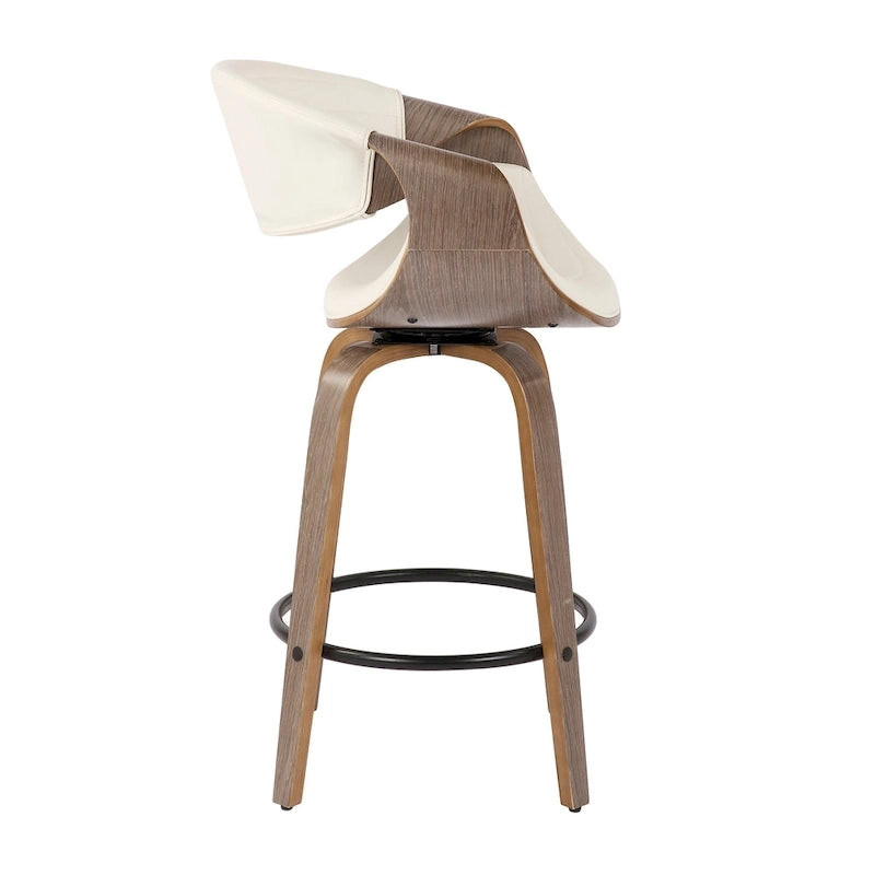 Tabouret de comptoir à hauteur fixe de 66 cm avec pieds en bois courbé et repose-pieds rond