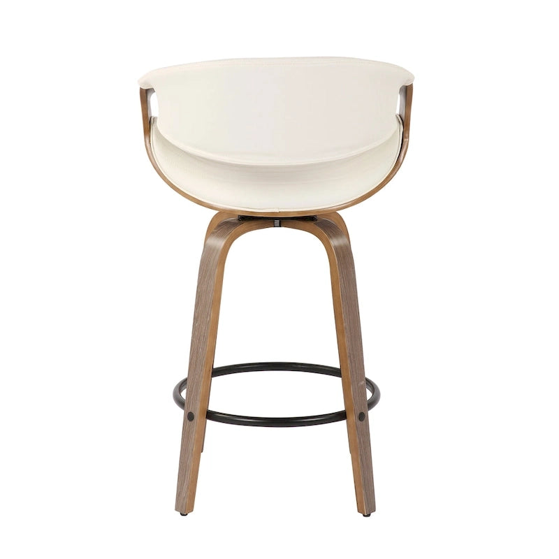Tabouret de comptoir à hauteur fixe de 66 cm avec pieds en bois courbé et repose-pieds rond